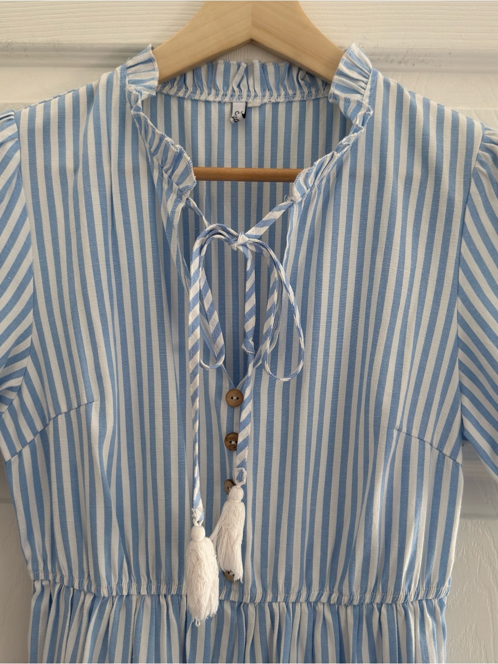 Blue & White Striped Tie-Front Peasant Tunic